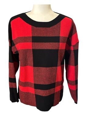 MARBLE Red and Black Buffalo Plaid Sweater Size Medium